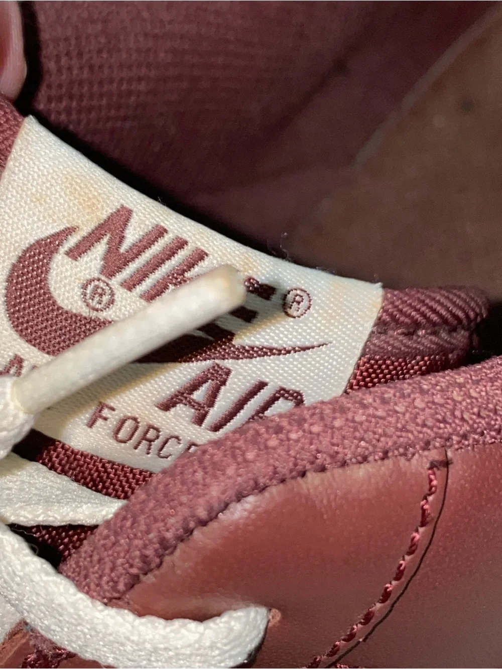 Nike Air Force 1 Low Men’s 13 Burgundy Wine Cream Leather Sneakers